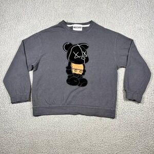Moschino Couture Milano Teddy Bear Sweatshirt Grey Velvet Graphic Pullover Sz M